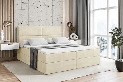 Produktbild von ALTDECOR Boxspringbett mit H4 Matratze und Topper - 180 x 200 cm - AURA - Beige Samt - Polsterbett mit Bettkasten und Lattenrost, Bett mit Stauraum