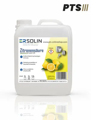 Produktbild von ERSOLIN Reine Zitronensäure 5 L | Gebrauchsfertige flüssige Zitronensäure | Natürlicher Reiniger & Entkalker für Haushalt, Gewerbe und Industrie