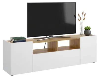 Produktbild von TV-Schrank Etna,  142x35h44 cm,  Weiß und Eiche Nodi