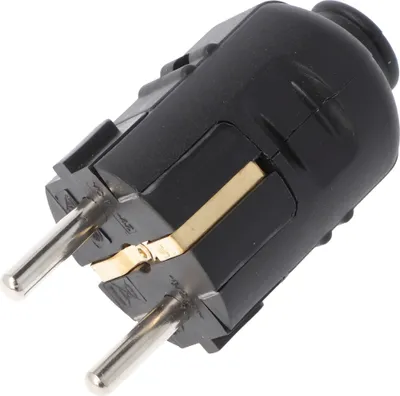 Produktbild von Schukostecker schwarz, Schutzkontaktstecker schwarz, Schuko-Stecker mit Zugentlastung IP44 16A 250V, mit doppeltem Schutzkontakt