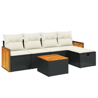 Produktbild von vidaXL 6-tlg. Garten-Sofagarnitur mit Kissen Schwarz Poly Rattan