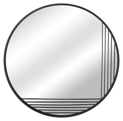 Image de Miroir mural rond en métal, noir, 80 x 1,5 cm