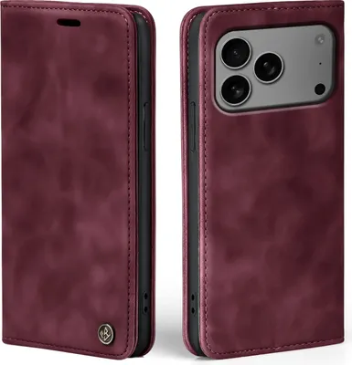 Produktbild von Handy Hülle für Apple iPhone 17 Pro Klapphülle Bookcase Flip Cover Handy Tasche Etui Farbe: Weinrot
