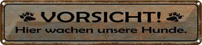Produktbild von vianmo Blechschild 10x46 cm Vorsicht hier wachen Hunde Warnschild Hinweisschild Sicherheit