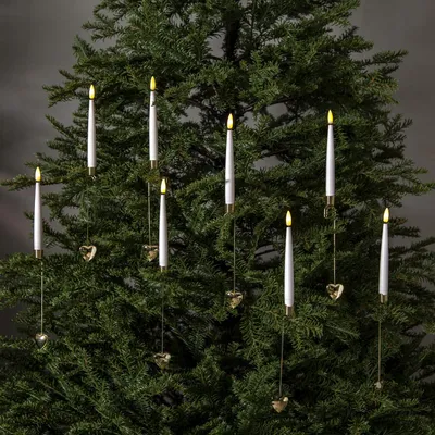 LED Baumkerzen mit Halterung - warmweiße LED - kabellos - Fernbedienung - Timer - 8St. - weiß, gold