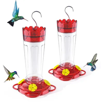 Produktbild von 2 Stück Vögel-Futterspender, Kolibri-Futterspender aus Kunststoff, je 400 ml, zum Aufhängen im Freien, auslaufsicherer Nektarspender