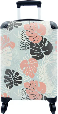Produktbild von MuchoWow® MuchoWow® Koffer Handgepäck Trolley Rollkoffer Kleine Reisekoffer mit 4 Rollen - Blätter - Monstera - Pastell - Hawaii - Muster - Cabin Size < 55x40x23 cm & 55x40x20 cm - Fotokoffer - Kabine