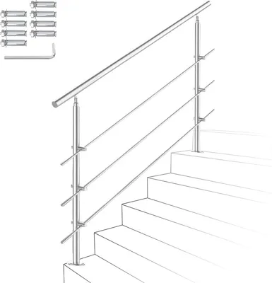 Zdjęcie produktu dla Jopassy poręcz ze stali nierdzewnej do schodów balustrada balkonowa z poprzeczkami/bez poprzeczek (180 cm, 3 poprzeczki)