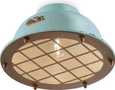 Obrázek produktu pro Stropní světlo keramické E27 D: 35 cm světle modré ošuntělé starožitné rezavě hnědé kulaté vintage keramické světlo