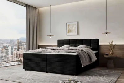 Produktbild von 99rooms Bergamo Boxspringbett Cordstoff AMBIENCE Schwarz 140x200 cm ohne Topper