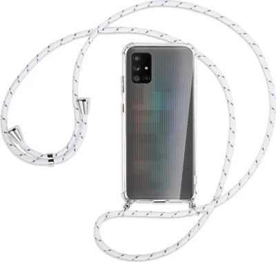 Produktbild von Handykette Backcover-Schutzhülle mit Band (Metall silberfarben) für Samsung Galaxy A71 5G - weiß/grau