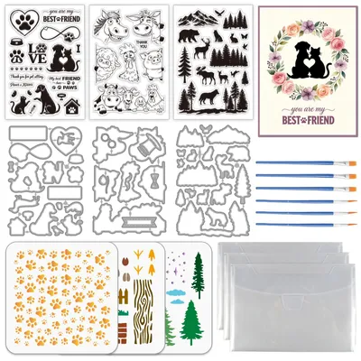 Haustier-Stempel-Set mit 3 Stempeln, Matrizen & Schablonen