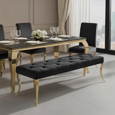 Produktbild von riess-ambiente Sitzbank MODERN BAROCK DELUXE 170cm schwarz gold Samt Edelstahl Chesterfield Knopfheftung