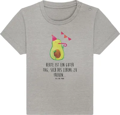 Produktbild von Mr. & Mrs. Panda  T-Shirt Avocado Party 6. - 12. Monat - Heather Grey - Geschenk, Geburtstag, Happy Birthday, Kleinkind Shirt, Babyshirt, Baby