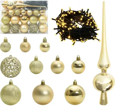 Imagen del producto de Juego de adornos navideños en forma de esfera, 61 unidades, 150 LEDs, luz blanca cálida, diámetro de 6 cm