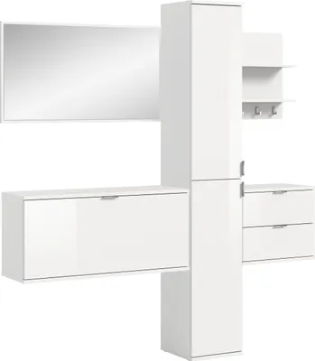 Produktbild von ProjektX Garderobenmöbel Set 5 Teile weiß Hochglanz.