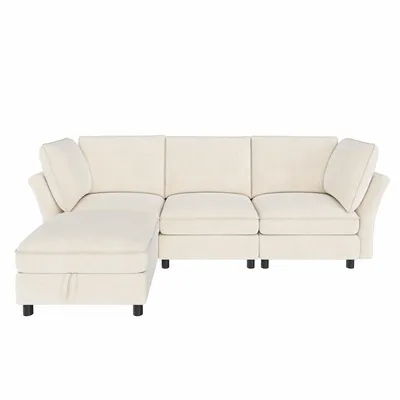 Produktbild von Modulares L-Ecksofa 225×137×84 cm, Beige, mit Stauraum-Hocker und 2 Kissen