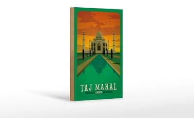 Produktbild von Holzschild Reise 12x18 cm Taj Mahal Indien Wasser Deko Schild