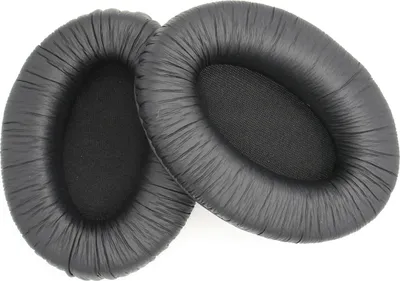 Two black ear pads for headphones are shown on a white background.