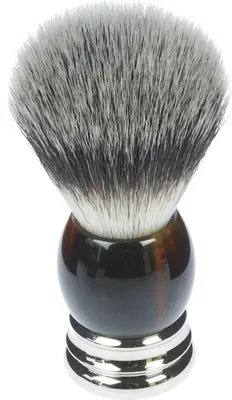 Produktbild von Rasierpinsel Synthetik-Haar, Griff Havanna mit Metallfuß. Höhe 10 cm