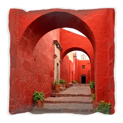 Produktbild von Wallario Premium Kissen, weiche Oberfläche, mit Motiv Roter Torbogen, Größe: 30 x 30 cm, mit weißer Rückseite