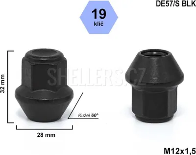 Obrázek produktu pro Kolová matice M12x1,5 kužel uzavřená, klíč 19, výška 32 mm, DF02F-BLACK, DE57/S BLK