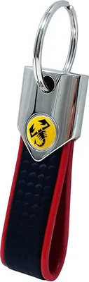 Image de Porte-clés Abarth officiel, rouge et carbone avec un scorpion jaune