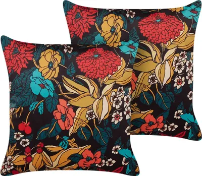 Zdjęcie produktu dla BELIANI Zestaw 2 poduszek wielokolorowe welurowe 45 x 45 cm wzór w kwiaty dodatek boho