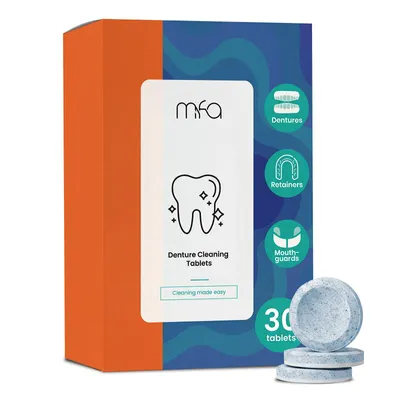 Obrázek produktu pro mfa Čisticí tablety pro retainery – Čistič na retainery, zubní náhrady, chrániče zubů, rovnátka a alignery