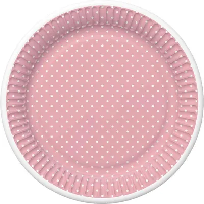 Produktbild von Rosa Teller mit weißen Punkten 18cm 8St.