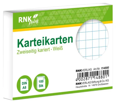 Productafbeelding van RNK Verlag: 114880 kaarten – DIN A8, geruit, wit, 100 stuks