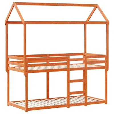 Produktbild von vidaXL Etagenbett mit Dach Wachsbraun 90x190 cm Massivholz Kiefer