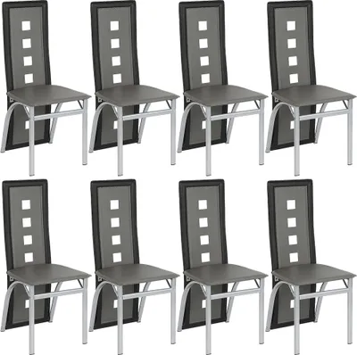 Produktbild von 8er-set Esszimmerstühle Stuhl Hochlehner Polsterstuhl Sitzgruppe Essgruppe Esszimmerstuhl Wartestuhl Besucherstuhl （Grau-schwarz）