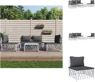 Produktbild von vidaXL 5-tlg. Garten-Lounge-Set mit Kissen Weiß Stahl -  Gartenmöbel-Sets