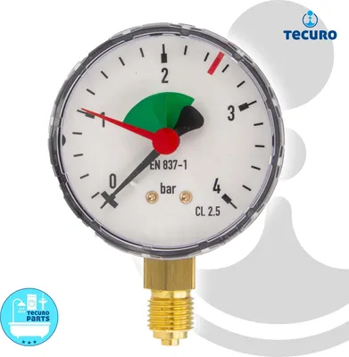 Immagine prodotto di manometro per riscaldamento tecuro 0-4 bar, Ø 63 mm - attacco radiale da 1/4 di pollice (in basso)