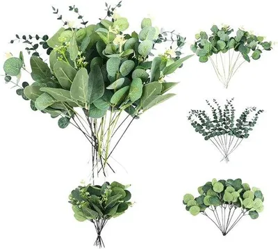 Productafbeelding van Kunststof eucalyptus takken set - 35 stuks - Decoratieve bladeren voor vazen - Kunstbladeren voor thuis, bruiloften en bloemdecoraties
