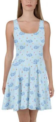 Produktbild von Mr. & Mrs. Panda Damenkleid Wal Konfetti L - Blau - Geschenk, A-Linien-Kleid, Strandkleid, Motivation, Neustart, Freizeitkleid, Damen-Sommerkleid, Meer, Wale, Geburtstag