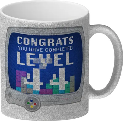 Produktbild von Witziger Glitzer-Kaffeebecher für den 44. Geburtstag mit Motiv: Gamer