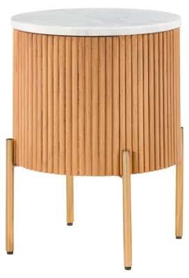 Produktbild von MASSIVMOEBEL24.DE Beistelltisch rund Mango 40x40x52 natur lackiert / Marmor weiß BARCELONA #530
