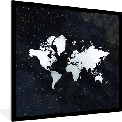 Produktbild von MuchoWow® MuchoWow® Gerahmtes Poster Weltkarte - Sternenhimmel - Weiß 40x40 cm - Poster mit zchwarzem Bilderrahmen - Mit Rahmen - Wanddekoration Schlafzimmer