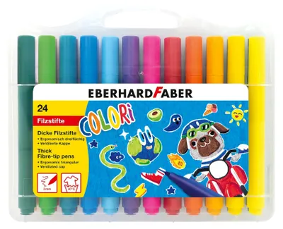 Produktbild von Eberhard Faber Dicke Filzstifte in 24 brillanten Farben, ventilierte Kappe, perfektgeeignet für flächiges Malen, Farben, die nicht du