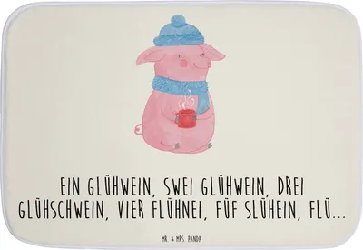 Produktbild von Mr. & Mrs. Panda Badteppich Schweinchen Glühwein - Weiß - Geschenk, Betrunken, Weihnachten, Badematte, Badezimmerteppich, Badläufer, Badvorleger, badezimmermatte, Spruch