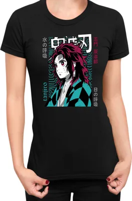 Produktbild von Damen T-Shirt Demon Anime Slayer Kimetsu No Yaiba Tanjiro Kamado 008, Lady S / Schwarz