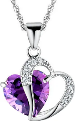 Produktbild von Mode Frauen Hohl Mehrfarbige Herz Anhänger Strass Kette Halskette Schmuck-Lila