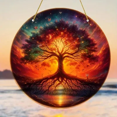 Produktbild von GKA Sonnenfänger Fensterbild Baum des Lebens 20 cm Lichtfänger tolle Lichteffekte Fensteraufkleber selbstklebend ablösbar wiederverwendbar