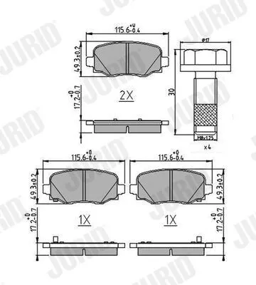 Produktbild von JURID Bremsbeläge Satz Hinten für JEEP Compass (MP, M6) 573693J