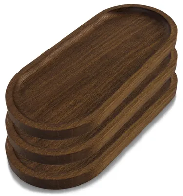 3 Acaciahout Dienbladen 25x12x2 cm, dunkelbraun, Servierplanken