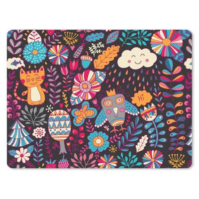 Produktbild von MuchoWow® Mauspad Mousepad Muster - Eule - Katze - Blumen 40x30 cm - Mousepads - Maus Mat - Pad - Mausunterlage - Anti Rutsch