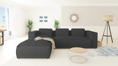 Produktbild von S-STYLE MÖBEL - Modernes Ecksofa Bello aus Grau Cord mit Ottomane links und weichem Sitz, B/T/H: 262 cm / 176 cm / 64 cm