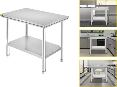 Image de Table de restauration commerciale, acier inoxydable durable, piètement réglable, 35x24x32 pouces 286 livres